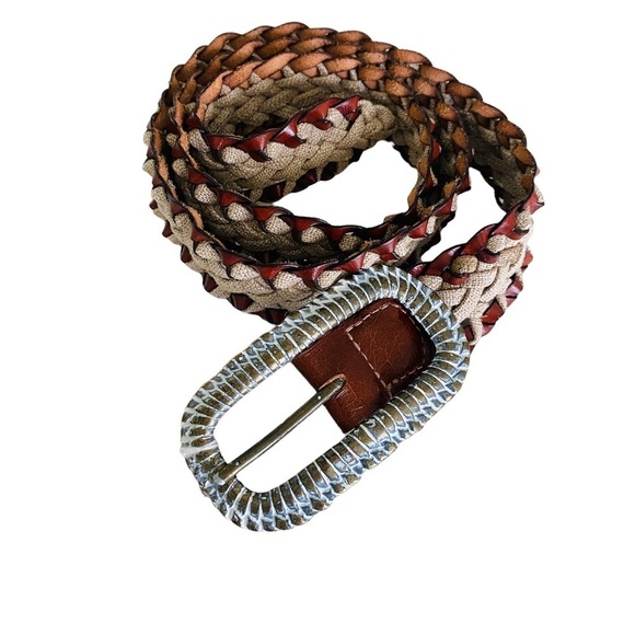 FIBEL Made in Italy Woven Leather Belt w Heavy Metal Buckle main image 6